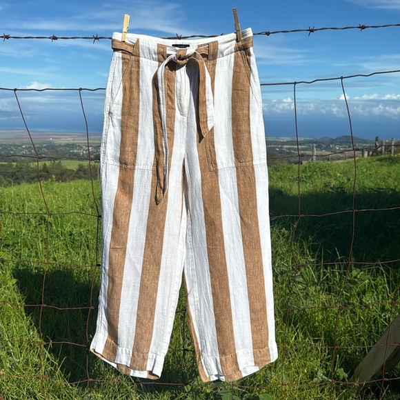 J. Crew Pants - J.Crew Tie waist linen pant in stripe LARGE GOLDEN BISTRIPE Wide leg 6